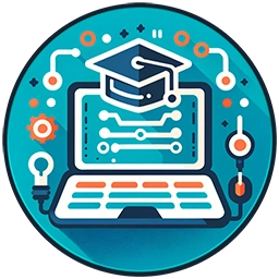 Ikon für Online-Lernen mit Laptop und Absolventenhut.
