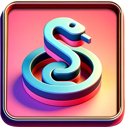 Stilisierte blaue Python-Schlange auf rosa Hintergrund.