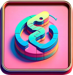 Bunte Python-Schlange in 3D auf pinkem Hintergrund.