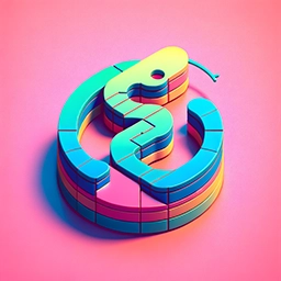 Bunte Python-Schlange in 3D auf pinkem Hintergrund.