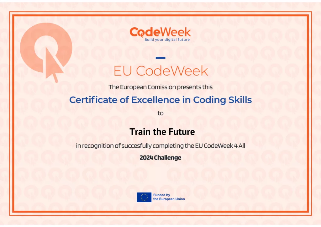 Sama Tanveer leitet einen Workshop von „Train the Future“ während der Code Week EU 2024 und bringt Kindern Programmierung und Robotik bei.